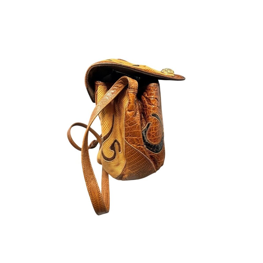 Sharif Vintage Leather Crossbody Bag Snakeskin Croc Embossed Brown USA Retro - Picture 12 of 16